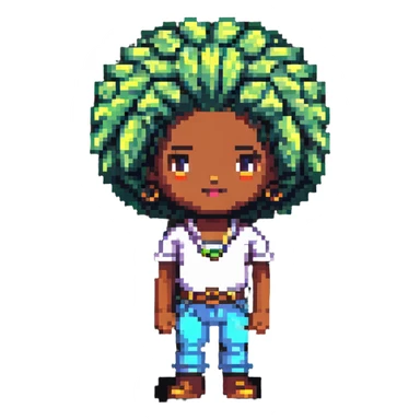 Retro pixel art character with afro hairstyle sticker