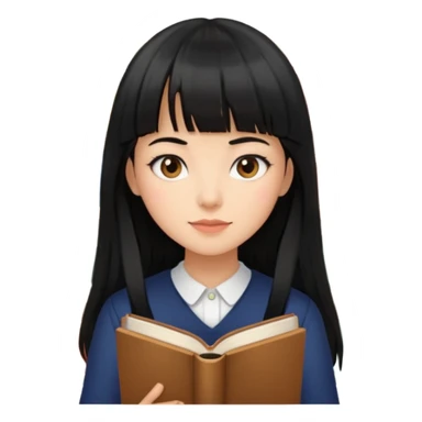 lecture girl with straight bangs fringe long black color hair with lots of books sticker