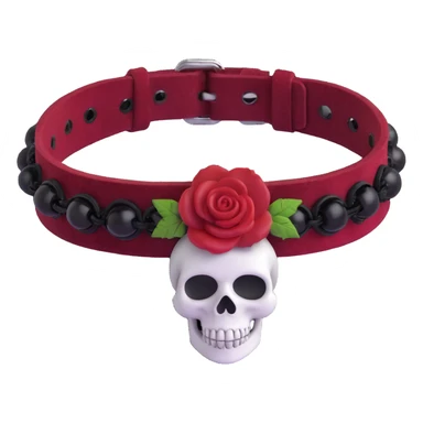gothic bracelet with crimson velvet band, black skull charm, deep red rose accent, dramatic and gothic sticker
