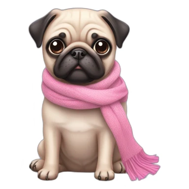 Pink kawaii Pug with Cyan scarf sticker