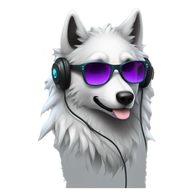 A beautiful cyberpunk Wolf wearing sunglass and headphones sticker