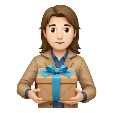 long haired man courier holding gift box sticker