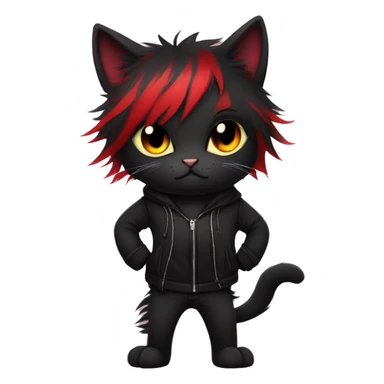 Anthro Edgy Cool Beautiful Black Cat-Fursona with Emo Hair-bangs with Red Streaks sticker
