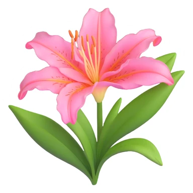 Elegant pink lily flower with detailed petals and green foliage sticker