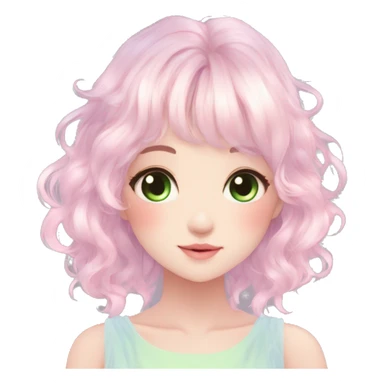 Gorgeous Beautiful Blushing Petite Pastel-Fairy-Anime-Green-Pastel-Girl with beautiful gradient pastel hair aesthetic sticker