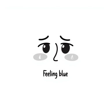 Sad face with tears saying "Feeling blue" sticker
