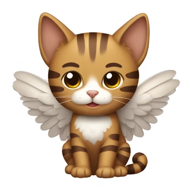 An adult and totally brown striped cat with angel’s wings. The fur is without White color. The cat is flying.  sticker