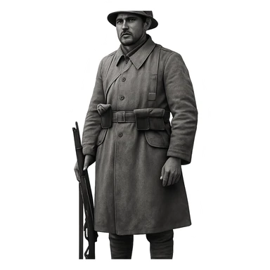 Ottoman WW1 soldier, trench coat, helmet, vintage military style sticker