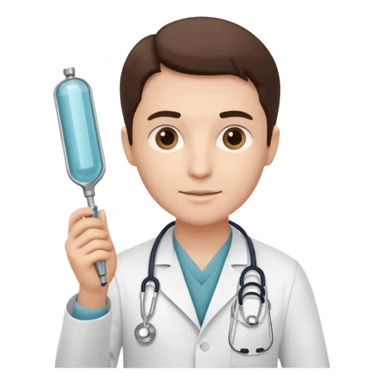 doctor of medicine holding clyster sticker