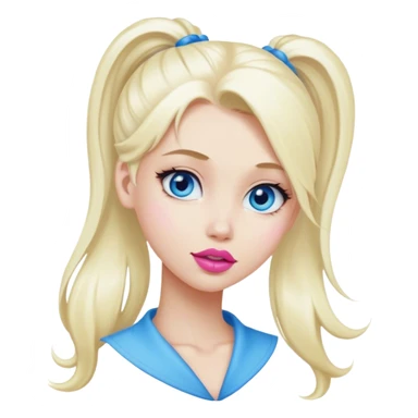 Girl with bleach blonde long hair. Big pink lips. Blue eyes. Hair in ponytail.  sticker