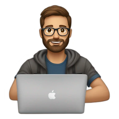 Designer with brown hair,brownd eyes, 30 years old beard and glasses working with MacBook and drinking cappuccino  sticker