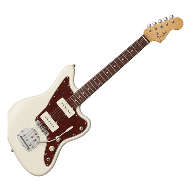 Olympic White Fender Jazzmaster guitar with classic tremolo bar sticker