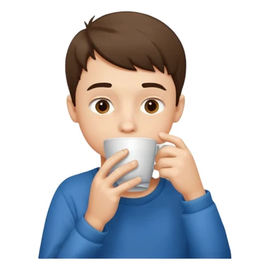 a boy drinking , the cup is touching his mouth, sticker