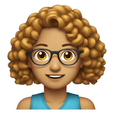 woman dengan kacamata hampir bulat, rambut curly dark ginger, kulit sawo matang baju biru sticker