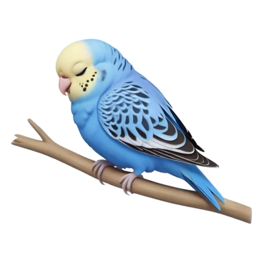 Meme-Worthy Cute Sleeping Blue Budgie Portrait Emoji, Head resting peacefully with a contented smile, showcasing a petite, delicate build and a luxuriously soft blue feathered fur, eyes shut in a serene nap, Simplified yet hilariously adorable features, highly detailed, glowing with a soft, drowsy light, high shine, relaxed and utterly lovable, stylized with an air of playful laziness, bright and heartwarming, soft glowing outline, capturing the essence of a comically sleepy budgie, so meme-worthy it feels like it could instantly become the next viral sensation of adorable slumber! sticker