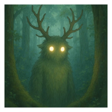 forest spirit with glowing eyes in ghibli style, mystical, ethereal, soft lighting sticker