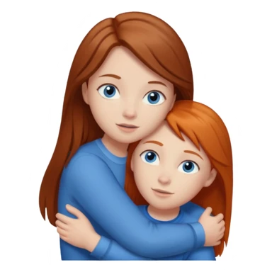 Girl with straight brown hair being hugged by ginger boy. Both have blue eyes.  sticker