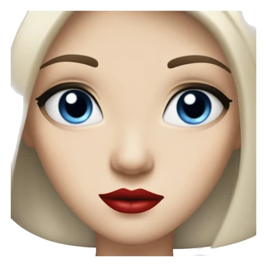 A girl with pale skin, long straight black hair parted in the middle and blue eyes with long eyelashes, red lips sticker