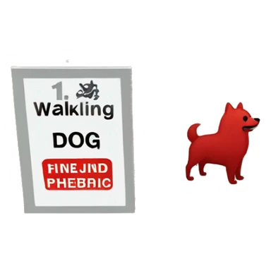 red spitz dog pooping next to a sign "dog walking prohibited" sticker