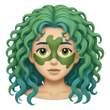 messy green clay mask curly long blue hair sticker