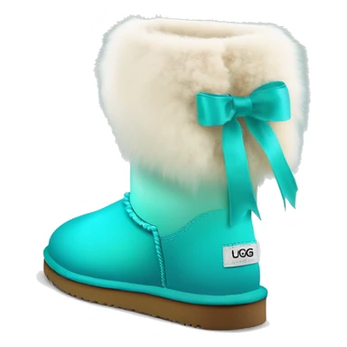 Realistic pair of tiffany blue to turquoise ombre fur Ugg boots with silk ribbon bows. sticker