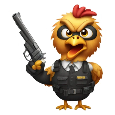 front facing angry chicken with a gun sticker