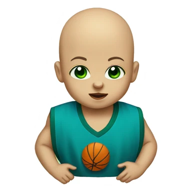 Bald baby with dark green eyes playing basketball sticker