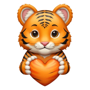 A cute little tiger on the background of a heart sticker