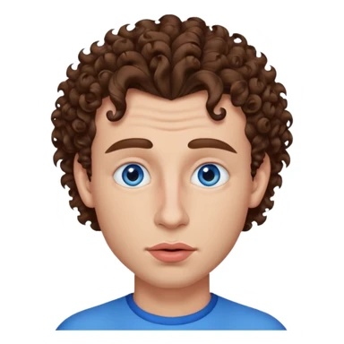a man with curlyish hair, just on top, sides shaved, brown hair, big lips, white, pointy ish nose(but good shaped) blue eyes sticker