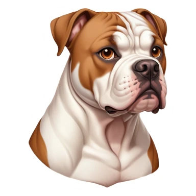 Cinematic Noble Solid Tan American Bulldog Portrait Emoji, Poised and regal, with a strong, muscular build and a sleek, well-groomed solid tan coat, deep-set soulful brown eyes, Simplified yet sharp and sophisticated features, highly detailed, glowing with a soft, dignified glow, high shine, intelligent and loyal, stylized with an air of strength, focused and attentive, soft glowing outline, capturing the essence of a watchful and confident guardian, so majestic it feels as though it could step out of the screen with effortless authority! sticker