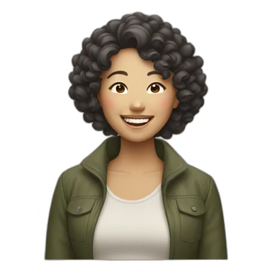 Laughing Asian woman with curly hair outside sticker
