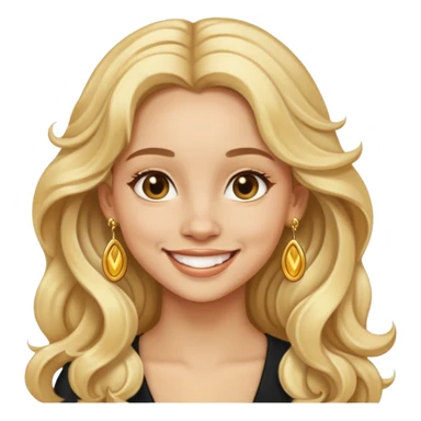 Girl showing happiness, light skin, long wavy blonde hair, gold earrings sticker