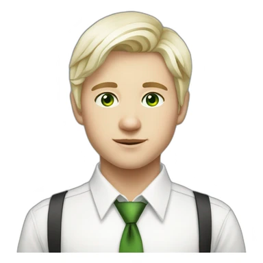 beautiful blonde russian boy green eyed with white skin middle hair wearing white shirt with a tie sticker