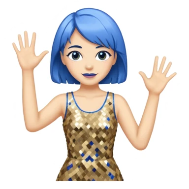 Woman with medium length blue hair doing jazz hands sticker