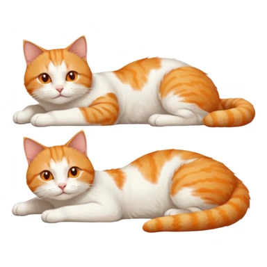 ginger and white cat with orange eyes doing a big extremely long stretch reaching up into the air with arms and legs side by side together straight and overextended whilst lying on its side sticker