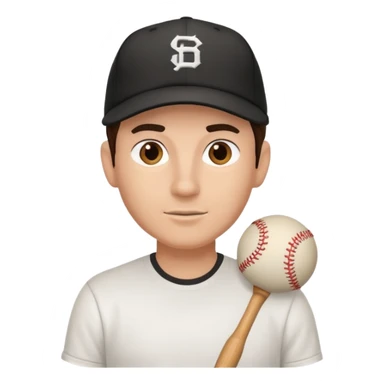 Male brunette movie producer black baseball hat white tshirt  sticker