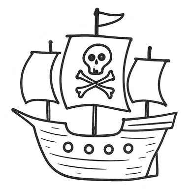 hand drawn outlined pirate ship icon sticker