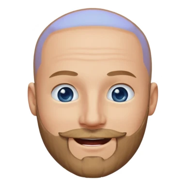 Shaved head with dark blonde beard and blue eyes with mouth closed smile sticker