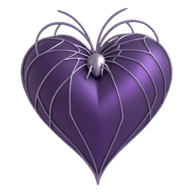 3D emoji style heart, deep purple satin texture, silver spiderweb overlay, gothic and mysterious sticker