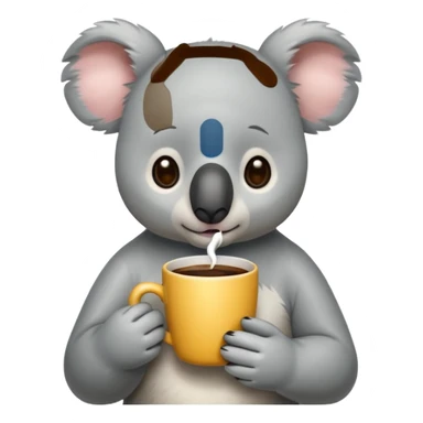 Cute, sad koala bear holding a cup of coffee sticker