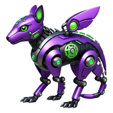 Futuristic mechanical cyborg modern badass cool shiny metallic alloy black-obsidian purple neon-green white lime animal hybrid Fakemon full body with intricate patterns sticker