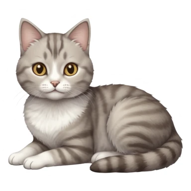 full body tiny short hair grey and white cat with white front legs anh azel eyes lying down sticker