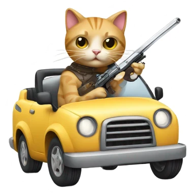 Cat with a gun and sword driving a car  sticker