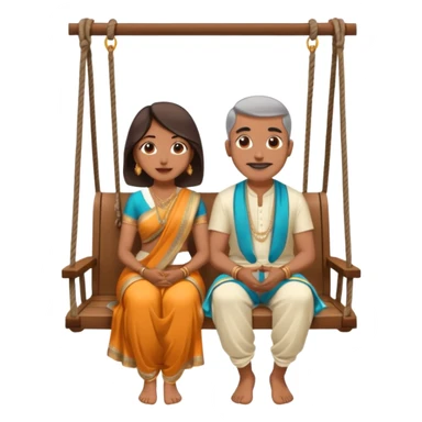 indian man and woman sitting on two seater swing. woman in saree and man in dhoti sticker