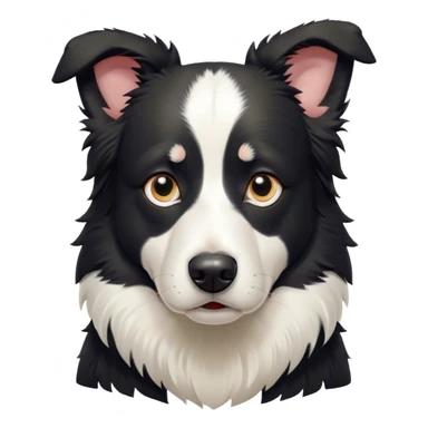 Cinematic Grumpy Black and White Border Collie Portrait Emoji, Head tilted slightly with a deeply unimpressed expression, showcasing a dense black and white coat with intense eyes narrowed into an unamused glare, ears slightly drooping in exasperation, Simplified yet comically expressive features, highly detailed, glowing with a dry, sarcastic glow, high shine, effortlessly judgmental yet dignified, stylized with a touch of cynicism, bright but brooding, soft glowing outline, capturing the essence of an eternally unimpressed yet determined herder, so lifelike it feels like it could sigh heavily at you in disdain at any moment! sticker
