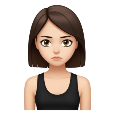 a fair girl with straight brunette hair, black tank top, eyeliner on. Looking sad sticker