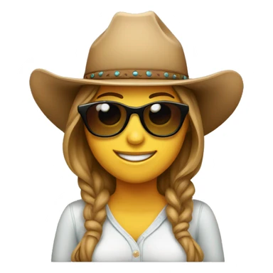 A pregnant woman facing forward and smiling while wearing sunglasses and a cowboy hat sticker