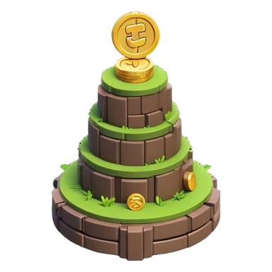 Clash of Clans aesthetic: Cinematic Playful Pixel 3D Coin Stack Emoji, rendered in a 3D vector-style similar to standard emojis with minimal shading and bold, simplified shapes. A compact, distinct form with signature details, softly glowing with a pixelated adventure charm. Simplified yet unmistakably iconic, highly detailed and consistent, glowing with a soft radiance and high shine. Stylized with a touch of classic pixel-art charm and a soft glowing outline, capturing the essence of a beloved gaming relic with a friendly, playful manner! sticker