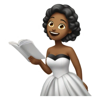 beautiful soprano in a simple strapless dress reading a music sheet and singing opera sticker