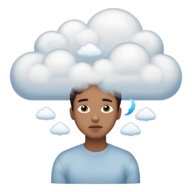 the items in the clound dont u underst<nd so it looks like hes thinking about that  sticker